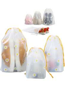 5/10pcs Clear Plastic Storage Bag Large Shoes Storage Organizer Portable Travel Shoe Packaging Bag Waterproof Shoe Bag Drawstring Shoe Bag Organizer For Men And Women With Drawstring Waterproof Travel Storage Bags For Packing Dust Bags Modern Floral Pattern Travel Shoe Bag Travel Essentials Travel Organizer For Beach Summer Vacation Back To School Drawstring Shoes Pouch Shoes Cover Dust-Proof For Women Packing Cubes Cruise Essentials Vacation Essentials - Yellow - View 3