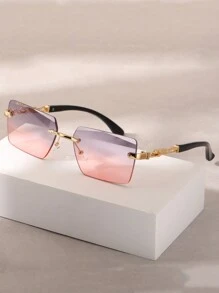 Augonstern 1pc Leopard Print Frameless Decorative Legs Fashion Glasses, Fashionable Small Frame Glasses For Beach Vacation