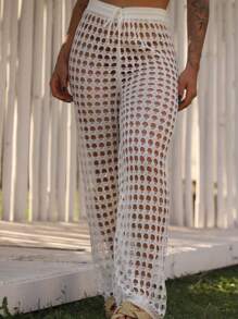 Beach Cover-Up Knitted Trousers - White - View 2