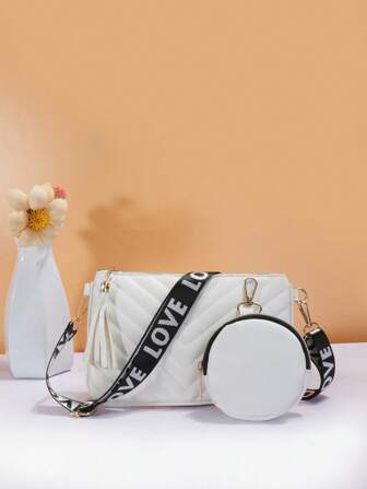 Bolso cruzado de mujer con diseño vintage de moda, diseño minimalista con decoración de cisne de metal doble y bordado de lunares