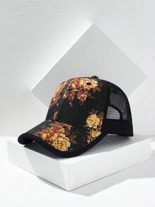 1 件花卉印花透气网眼卡车司机帽，夏季草帽檐棒球帽 - 彩色 - 查看 13