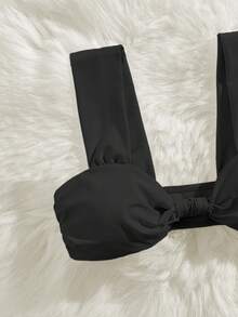 PEPPERMOLLY 全新柔软纯色宽肩带优雅派对比基尼泳装上衣，女士时尚沙滩泳装，黑色单件装，适合夏季度假 - 黑色 - 查看 3