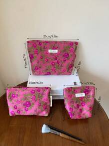 1Pc/Set Ins Style Style Flower Pattern Multi-Functional Cosmetic Organizer Handbag ,Wallet Pouch Portable Cosmetics Brush Storage Clutch With Zipper Closure For Lipstick, Brush, Skincare, Mobile Phone - Multicolor - View 8