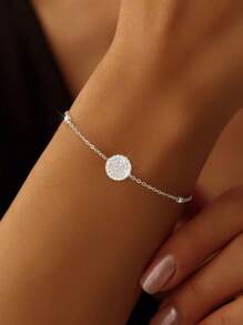 Newsoul 1pc Light Luxury Round Plaque Round Beads Bracelet Ladies Jewelery For Women S925 Sterling Silver Elegant Bracelet Fine Jewelery Gift For Daily Life Sisters Friendship