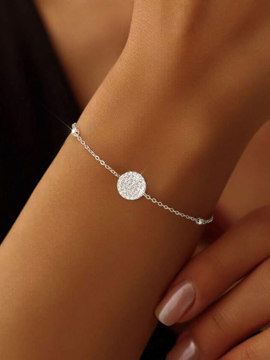 Newsoul 1pc Light Luxury Round Plaque Round Beads Bracelet Ladies Jewelery For Women S925 Sterling Silver Elegant Bracelet Fine Jewelery Gift For Daily Life Sisters Friendship
