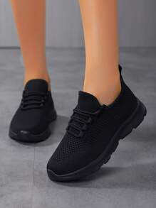 New Plus Size Lightweight Breathable Mesh Athletic Casual Running Shoes, Women Sports Shoes, Women Casual Sneakers, Jogging Shoes, All Black Work Shoes, Flat Casual Shoes, Simple Comfortable Black Shoes, Round Toe Lace Up Walking Shoes, Men Athletic Shoes, Men Casual Running Shoes, Couple Travel Shoes , Flat Shoes