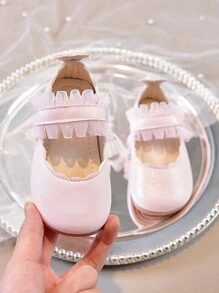 1 双女童春秋平底软底系带皮革校鞋，适合 1-12 岁女童，四季皆宜 - 粉色 - 查看 4