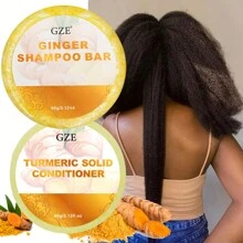GZE 2 Packs Ginger Shampoo Bar Soap And Turmeric Solid Conditioner Hair Set For Healthy, Lock In Moisture & Shine And Control Frizz. Repairs, Softens And Dry, Brittle, Frizzy Hair