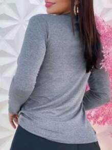 Women's Blouse Long Sleeve V Neck Second Skin Viscolycra - 灰色的 - 查看 2