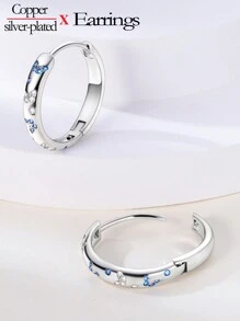 1 对优雅时尚女士防过敏银/白金镀铜环状耳环，带蓝色锆石蝴蝶装饰，高品质珠宝礼物，适合日常、派对、宴会佩戴 - 銀色 - 查看 9