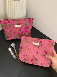 1Pc/Set Ins Style Style Flower Pattern Multi-Functional Cosmetic Organizer Handbag ,Wallet Pouch Portable Cosmetics Brush Storage Clutch With Zipper Closure For Lipstick, Brush, Skincare, Mobile Phone - Multicolor - View 5