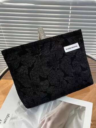 1 Pezzo Borsa Cosmetica Nera Per Donna, Borsa Da Toilette In Tela Di Grande Capacità Con Motivo Goffrato, Adatta Per Lavoro, Shopping, Tempo Libero E Viaggio, Borsa Trucco, Pochette Trucco, Borsa Per Prodotti Di Cura Della Pelle, Borsa Da Toilette, Cubi Da Viaggio, Accessori Da Viaggio, Borsa Trucco, Organizer Per Il Trucco, Custodia Per Il Trucco