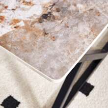 A Coffee Table Is Made Of Rock Slab Material, With A Natural And Smooth Marble Pattern On The Surface, Which Complements The Modern Design Of The  Metal Legs And Adds A Touch Of Fashion.47*23.6 - màu đen - Xem 4