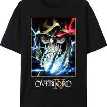 Japanese Anime Cotton Short Sleeve T-Shirt,Overlord Ainz Ooal Gown Anime Shirt - 黑色 - 查看 1
