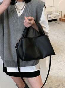 Black Fashion Pleated Handbag Western Style Handbag Shoulder Crossbody Bag - Black - View 3