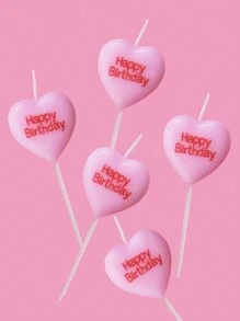 5pcs Pink Heart-Shaped "Happy Birthday" Cake Decorative Candles For Birthday Party