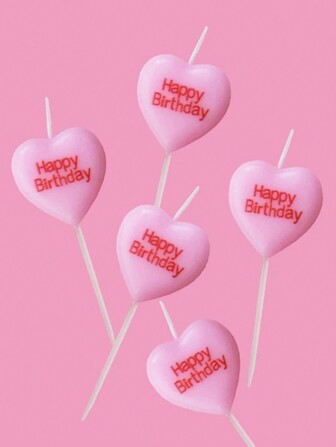 5 件粉色心形“生日快乐”蛋糕装饰蜡烛，适合生日派对