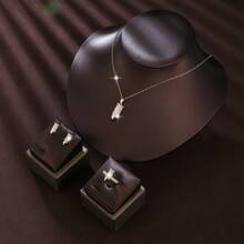 Set de bijuterii pentru mireasă, colier și cercei simpli din zirconiu, cadou de nuntă de logodnă elegant pentru femei