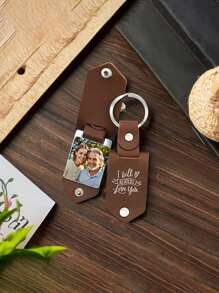 1pc Personalized Leather & Aluminum Alloy Photo Keychain, Unique Customized Gift For Valentine's Day, Anniversary, Father's Day, Mother's Day With Engraved Blessing Message - Multicolor - View 2