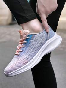 Women's Purple Knitted Mesh Tennis Shoes Thick-Soled Casual Sneakers For Everyday Wear, Fitness, Exercise, Running
