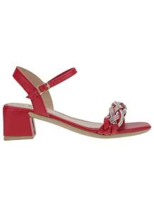 Sandals 41,42,43 Medium Thick Heel Everyday Rhinestone Square Toe Casual Shiny - 紅色 - 查看 4