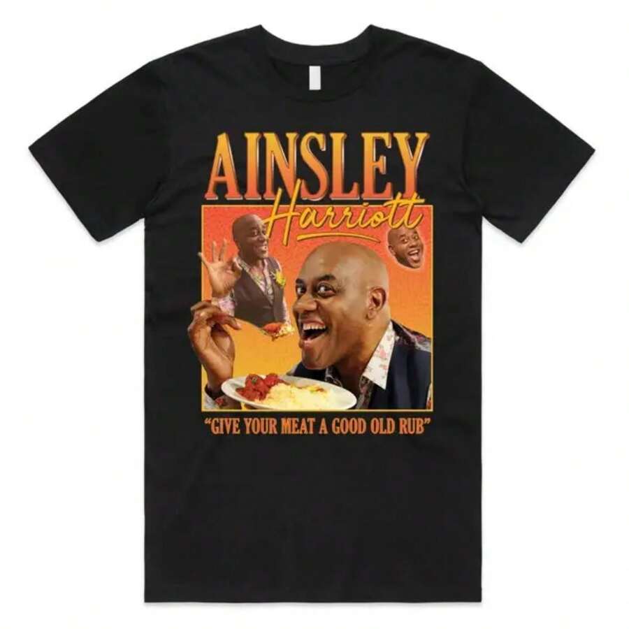 Ainsley Harriott Homage T-Shirt Tee Top Vintage Retro Funny 90s Icon Mens Womens - Black - View 1