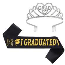 2 件/套 2025 毕业派对用品毕业绶带和皇冠毕业皇冠和头饰适合 2025 届毕业礼物派对装饰回礼毕业派对装饰毕业装饰的理想礼物