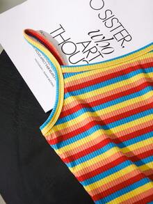 Camiseta de tirantes de punto a rayas de verano, con diseño de color en contraste - Rayas rojas y azules - Ver 2