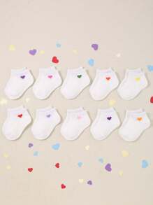 10 Pairs Of Comfort Baby (Toddler) White Socks With Jacquard Love Patterns, Cute For Girls.Baby Socks, Newborn Socks ,Toddler Socks ,Infant Socks.Fashionable Boat Socks Suitable For Baby Boys And Girls.