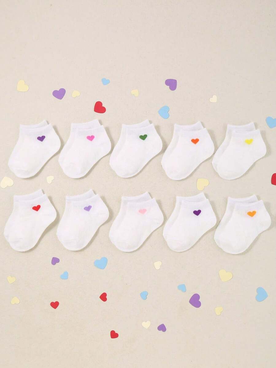 10 Pairs Of Comfort Baby (Toddler) White Socks With Jacquard Love Patterns, Cute For Girls.Baby Socks, Newborn Socks ,Toddler Socks ,Infant Socks.Fashionable Boat Socks Suitable For Baby Boys And Girls.
