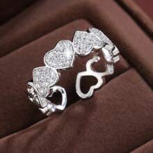 1 pieza Anillo de cobre con circonita cúbica, anillo delicado de tamaño ajustable, regalo para novia o esposa