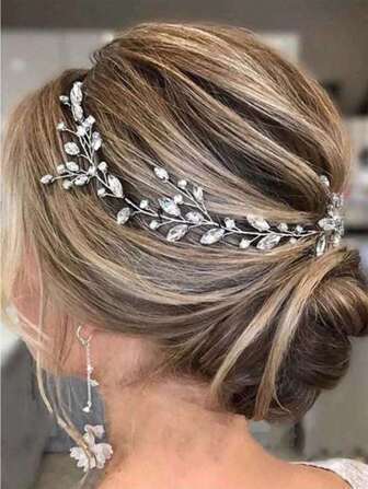 1pc Bridal Wedding Headband Crystal Silver Leaf Hair Accessories And Bridesmaid Rhinestone Hair Tiara Suitable For Wedding, Party