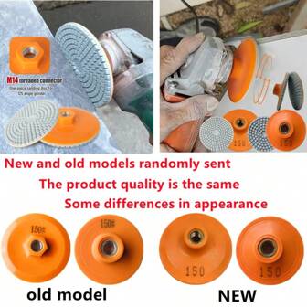 新旧款随机发货瓷砖切割边抛光盘M14角磨机干抛光100mm/80mm大理石石英石倒角边磨削150#M14螺旋接口。采用优质水钻砂和树脂制成