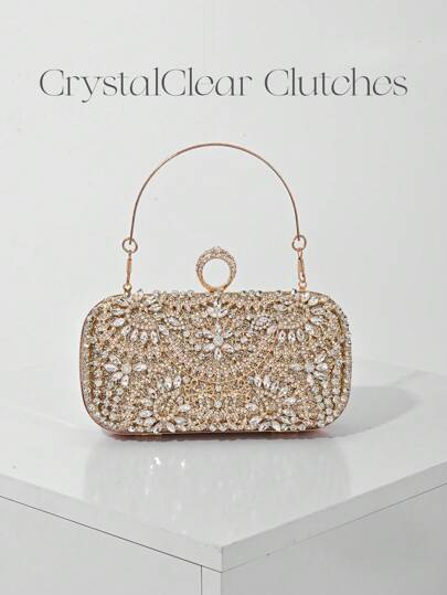 Elegant Women's Crystal Decorated Evening Clutch, Luxury Glittering Box-Shape Handbag Suitable For Weddings, Galas, Formal Events, Party Purse, Women's Top Handle, Shoulder, Crossbody Bag, Perfectly Matching With Prom Dresses For Women, Prom Accessories,Sequin Dress Women,Sparkly Dress,Elegant Dresses For Women, Perfectly Matching With Bridal Party, Prom Bag For Party, Best Choice Elegant Bag For Bridal Shower, Clutch Bag For Wedding, Party Bags,Perfect For Party Wedding Prom Dinner/Banquet Matching With Holiday Party Dress Evening Dress & Sequin Dress