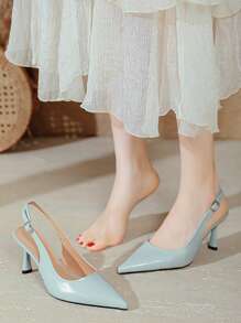 Fashionable Plus Size Women's Backless Sandals, Pointed Toe, Hollow-Out Stiletto High Heels, Simple Solid Color, Versatile For Work, Party, Elegant High Quality Dress Shoes - Baby Blue - View 3