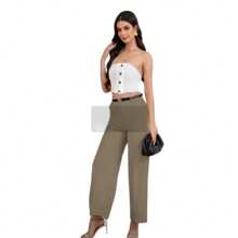 Conjunto Top con botones y pantalon de vestir - Beis - Ver 2