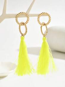 1 par de pendientes con borlas de cadena y diseño geométrico circular de moda y sencillos