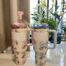 Compatible With Cup Rose Garden&Valentine's Day Gift Collaboration Stainless Steel Water Bottle Double Wall Vacuum Insulated Portable Drinking Cup Travel Iced Coffee Cup Summer Water Dispenser With Handle And Straw, Perfect For Travel, Home, Office, Summer Drinking, Ice And Hot Drinks, Gift - 40oz - View 5