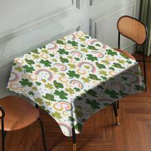 1 Piece Rectangle Waterproof Table Cloth With Four-Leaf Clover Print, Wipe-Clean Reusable Tablecloth Suitable For Outdoor Tables, Picnics, Camping, Dining Tables, Coffee Tables, Desks And Vanity - Ideal For Parties And Holidays