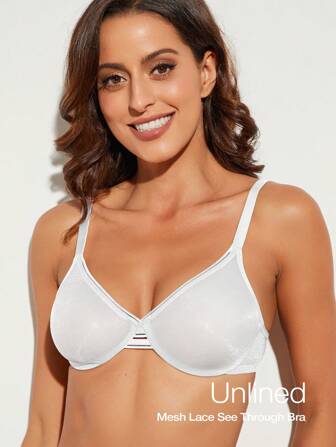 Wingslove 性感网眼透视无衬里钢圈文胸可调节肩带，纯色，简约时尚日常休闲文胸，内衣