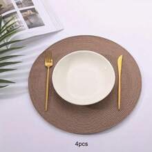 4pcs/6pcs Round Placemats, Handmade Knitted Fabric, Anti-Slip, Heat-Resistant, Polyester & Plastic, Easy Clean, Suitable For Dining Room & Kitchen Table Decor - Round PP Placemat - View 14