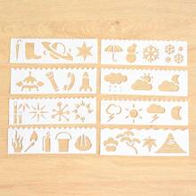 Pack Of 8 PP Letter Templates, Reusable Hollow Letter Wipe Sheets With Lace, Leaves, Cars, Weather, Animal Designs For DIY Journaling And Crafting - 2x7 Inch Painting Template Set Back To School,Back To School,School Supplies