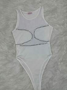 BODY LICRA DE RED, TRANSPARENCIA CON PEDRERIA POR TALLAS - Blanco - Ver 2