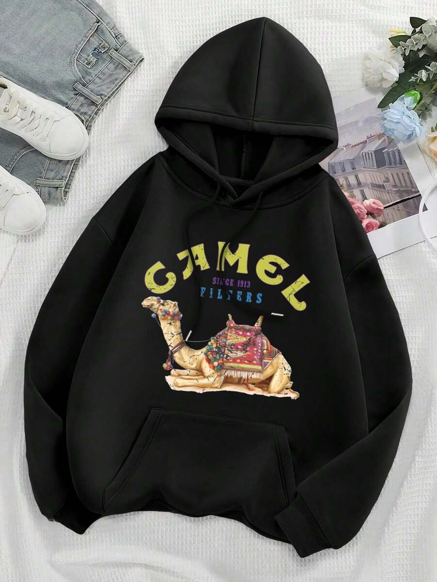 Dromedary Camel Crush Joe Camel Design Big Size Women Hoodie Women's Hoodies (Cacti Cactus Camel Cigarettes) - màu đen - Xem 1