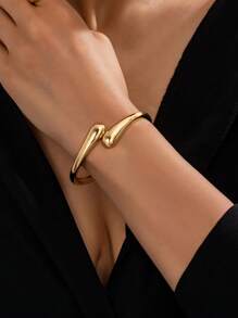 Wedding Season 2pcs Minimalist Elegant Teardrop Jewelry Set, Including 1 Bracelet And 1 Open Ring, Suitable For Daily Life And Parties, Excellent Gift For Women