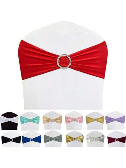 10 Pieces Set Of Spandex Chair Waistband, Bowknot Waistband, Premium Elastic Chair Cover With Buckle Slider, Elastic Chair Strap Suitable For Wedding And Event Decoration, Banquet Decoration, Chair Bow Chair Decoration, Decorative Chair Cover, Chair Back Cover