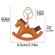 1pc Cute Korea Ins Style Mini Horse Pendant Charm, Handmade Leather Carton Rocking Horse Bag/Car Key Chain Accessories Car Accessories Bag Charm Backpack For School