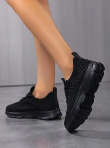 New Plus Size Lightweight Breathable Mesh Athletic Casual Running Shoes, Women Sports Shoes, Women Casual Sneakers, Jogging Shoes, All Black Work Shoes, Flat Casual Shoes, Simple Comfortable Black Shoes, Round Toe Lace Up Walking Shoes, Men Athletic Shoes, Men Casual Running Shoes, Couple Travel Shoes , Flat Shoes