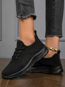New Plus Size Lightweight Breathable Mesh Athletic Casual Running Shoes, Women Sports Shoes, Women Casual Sneakers, Jogging Shoes, All Black Work Shoes, Flat Casual Shoes, Simple Comfortable Black Shoes, Round Toe Lace Up Walking Shoes, Men Athletic Shoes, Men Casual Running Shoes, Couple Travel Shoes , Flat Shoes