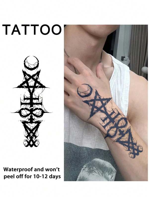 1Pc Gothic Geometric Temporary Tattoos Waterproof Sweatproof Last For 1-2 Weeks Realistic Herbal Juice Anti-Friction Non-Reflective Faux Black Fake Tattoos For Woman And Men Tattoo Stickers For Arm, Chest, Leg, Abdomen, Waist Modernist Body Art